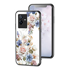 Vivo iQOO Z6x用ハイブリットバンパーケース プラスチック 鏡面 花 カバー S01 Vivo ホワイト