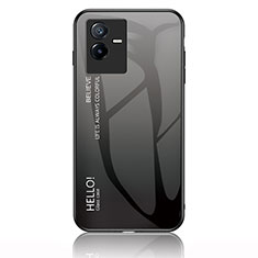 Vivo iQOO Z6x用ハイブリットバンパーケース プラスチック 鏡面 虹 グラデーション 勾配色 カバー LS1 Vivo ダークグレー