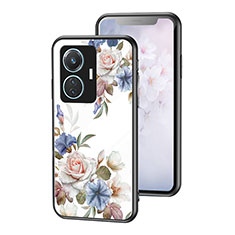 Vivo T1 4G用ハイブリットバンパーケース プラスチック 鏡面 花 カバー Vivo ホワイト