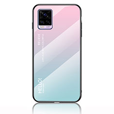 Vivo V20 (2021)用ハイブリットバンパーケース プラスチック 鏡面 虹 グラデーション 勾配色 カバー LS1 Vivo シアン