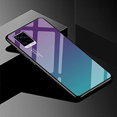 Vivo V20 Pro 5G用ハイブリットバンパーケース プラスチック 鏡面 虹 グラデーション 勾配色 カバー Vivo シアン