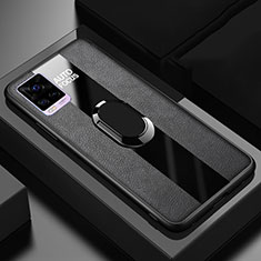 Vivo V20 Pro 5G用シリコンケース ソフトタッチラバー レザー柄 アンド指輪 マグネット式 S02 Vivo ブラック