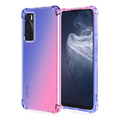 Vivo V20 SE用極薄ソフトケース グラデーション 勾配色 クリア透明 Vivo ネイビー