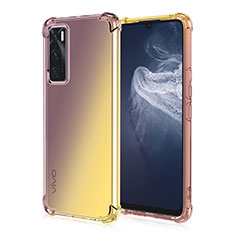 Vivo V20 SE用極薄ソフトケース グラデーション 勾配色 クリア透明 Vivo ブラウン