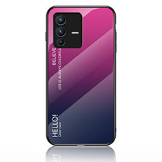 Vivo V23 Pro 5G用ハイブリットバンパーケース プラスチック 鏡面 虹 グラデーション 勾配色 カバー LS1 Vivo ローズレッド