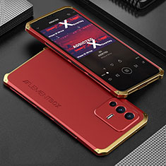 Vivo V23 Pro 5G用360度 フルカバー ケース 高級感 手触り良い アルミメタル 製の金属製 Vivo ゴールド・レッド