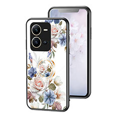 Vivo V25 5G用ハイブリットバンパーケース プラスチック 鏡面 花 カバー S01 Vivo ホワイト