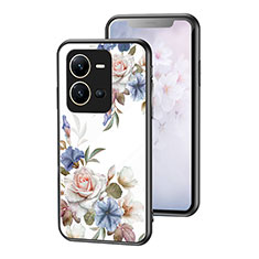 Vivo V25 5G用ハイブリットバンパーケース プラスチック 鏡面 花 カバー Vivo ホワイト