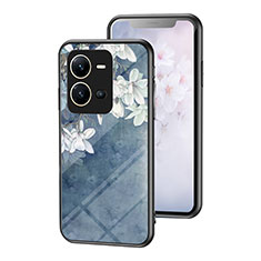 Vivo V25e用ハイブリットバンパーケース プラスチック 鏡面 花 カバー Vivo ネイビー