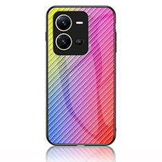 Vivo V25e用ハイブリットバンパーケース プラスチック 鏡面 虹 グラデーション 勾配色 カバー LS2 Vivo ピンク