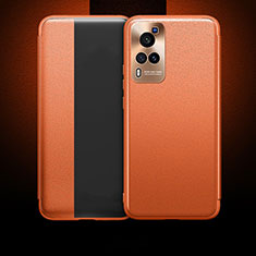 Vivo X60 Pro 5G用手帳型 レザーケース スタンド カバー Vivo オレンジ