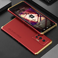 Vivo X70 Pro 5G用360度 フルカバー ケース 高級感 手触り良い アルミメタル 製の金属製 Vivo ゴールド・レッド