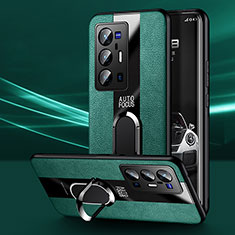 Vivo X70 Pro+ Plus 5G用シリコンケース ソフトタッチラバー レザー柄 アンド指輪 マグネット式 PB1 Vivo グリーン