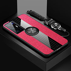 Vivo X70 Pro+ Plus 5G用極薄ソフトケース シリコンケース 耐衝撃 全面保護 アンド指輪 マグネット式 バンパー X03L Vivo レッド