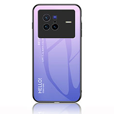 Vivo X80 5G用ハイブリットバンパーケース プラスチック 鏡面 虹 グラデーション 勾配色 カバー LS1 Vivo ラベンダー