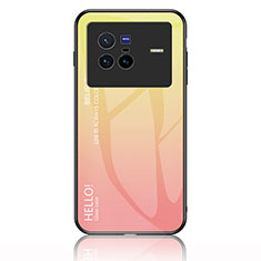 Vivo X80 5G用ハイブリットバンパーケース プラスチック 鏡面 虹 グラデーション 勾配色 カバー LS1 Vivo イエロー