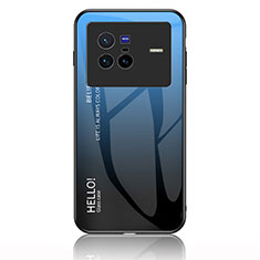 Vivo X80 5G用ハイブリットバンパーケース プラスチック 鏡面 虹 グラデーション 勾配色 カバー LS1 Vivo ネイビー