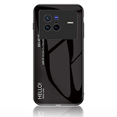 Vivo X80 5G用ハイブリットバンパーケース プラスチック 鏡面 虹 グラデーション 勾配色 カバー LS1 Vivo ブラック