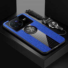Vivo X80 5G用極薄ソフトケース シリコンケース 耐衝撃 全面保護 アンド指輪 マグネット式 バンパー X03L Vivo ネイビー