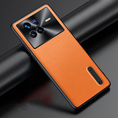 Vivo X80 5G用ケース 高級感 手触り良いレザー柄 JB3 Vivo オレンジ