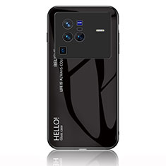 Vivo X80 Pro 5G用ハイブリットバンパーケース プラスチック 鏡面 虹 グラデーション 勾配色 カバー LS1 Vivo ブラック