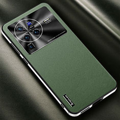 Vivo X80 Pro 5G用ケース 高級感 手触り良いレザー柄 AT2 Vivo グリーン