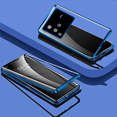 Vivo X80 Pro 5G用ケース 高級感 手触り良い アルミメタル 製の金属製 360度 フルカバーバンパー 鏡面 カバー P01 Vivo ネイビー
