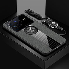 Vivo X80 Pro 5G用極薄ソフトケース シリコンケース 耐衝撃 全面保護 アンド指輪 マグネット式 バンパー X03L Vivo グレー