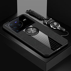 Vivo X80 Pro 5G用極薄ソフトケース シリコンケース 耐衝撃 全面保護 アンド指輪 マグネット式 バンパー X03L Vivo ブラック