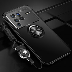 Vivo X80 Pro 5G用極薄ソフトケース シリコンケース 耐衝撃 全面保護 アンド指輪 マグネット式 バンパー SD3 Vivo ブラック