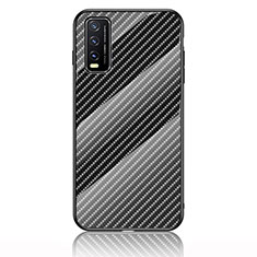 Vivo Y12s (2021)用ハイブリットバンパーケース プラスチック 鏡面 虹 グラデーション 勾配色 カバー LS2 Vivo ブラック