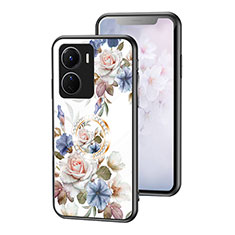 Vivo Y16用ハイブリットバンパーケース プラスチック 鏡面 花 カバー S01 Vivo ホワイト