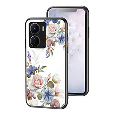 Vivo Y16用ハイブリットバンパーケース プラスチック 鏡面 花 カバー Vivo ホワイト