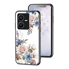 Vivo Y22用ハイブリットバンパーケース プラスチック 鏡面 花 カバー Vivo ホワイト