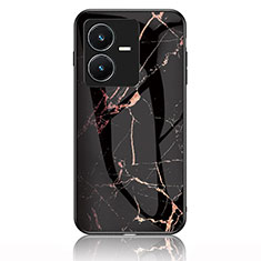 Vivo Y22s用ハイブリットバンパーケース プラスチック パターン 鏡面 カバー Vivo ゴールド・ブラック