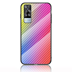 Vivo Y31 (2021)用ハイブリットバンパーケース プラスチック 鏡面 虹 グラデーション 勾配色 カバー LS2 Vivo ピンク