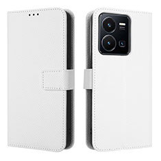 Vivo Y35 4G用手帳型 レザーケース スタンド カバー BY1 Vivo ホワイト