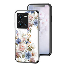 Vivo Y35 4G用ハイブリットバンパーケース プラスチック 鏡面 花 カバー S01 Vivo ホワイト