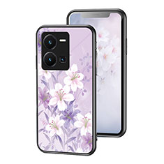 Vivo Y35 4G用ハイブリットバンパーケース プラスチック 鏡面 花 カバー Vivo ラベンダー