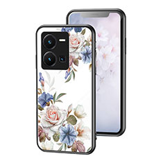 Vivo Y35 4G用ハイブリットバンパーケース プラスチック 鏡面 花 カバー Vivo ホワイト