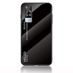 Vivo Y51 (2021)用ハイブリットバンパーケース プラスチック 鏡面 虹 グラデーション 勾配色 カバー LS1 Vivo ブラック