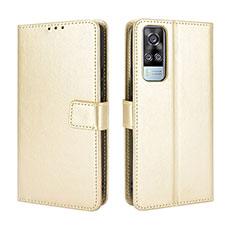 Vivo Y53s NFC用手帳型 レザーケース スタンド カバー BY5 Vivo ゴールド