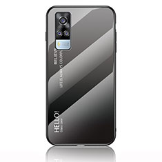 Vivo Y53s NFC用ハイブリットバンパーケース プラスチック 鏡面 虹 グラデーション 勾配色 カバー LS1 Vivo ダークグレー