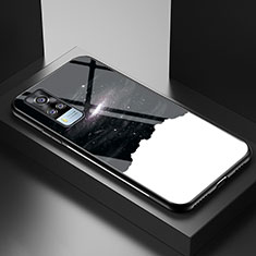 Vivo Y53s NFC用ハイブリットバンパーケース プラスチック パターン 鏡面 カバー LS1 Vivo ブラック