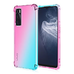 Vivo Y70 (2020)用極薄ソフトケース グラデーション 勾配色 クリア透明 Vivo シアン