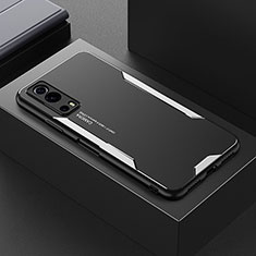 Vivo Y72 5G用ケース 高級感 手触り良い アルミメタル 製の金属製 兼シリコン カバー PB1 Vivo シルバー