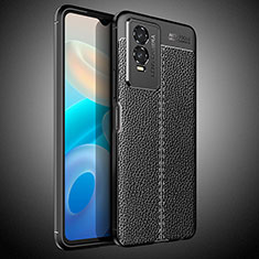 Vivo Y74s 5G用シリコンケース ソフトタッチラバー レザー柄 カバー WL2 Vivo ブラック