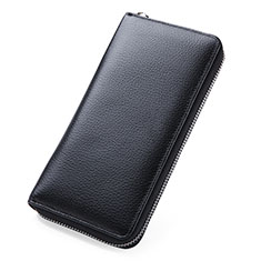 Realme X50 5G用ハンドバッグ ポーチ 財布型ケース レザー ユニバーサル K05 ブラック