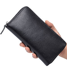 Samsung Galaxy A03 Core用ハンドバッグ ポーチ 財布型ケース レザー ユニバーサル K07 ブラック