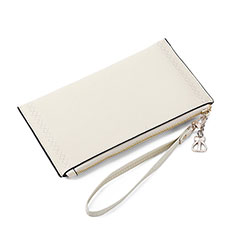 Realme X50 5G用ハンドバッグ ポーチ 財布型ケース レザー ユニバーサル K15 ホワイト